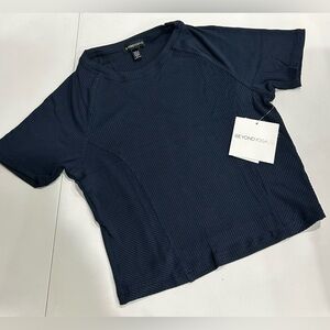 Beyond Yoga Women's Large Silhouette Cropped Tee Navy Blue NWT RIbbed Fabric